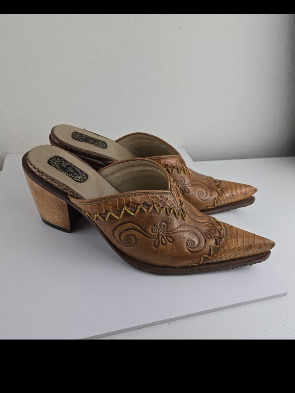 Salpy Brown Western Style Mule Heels
